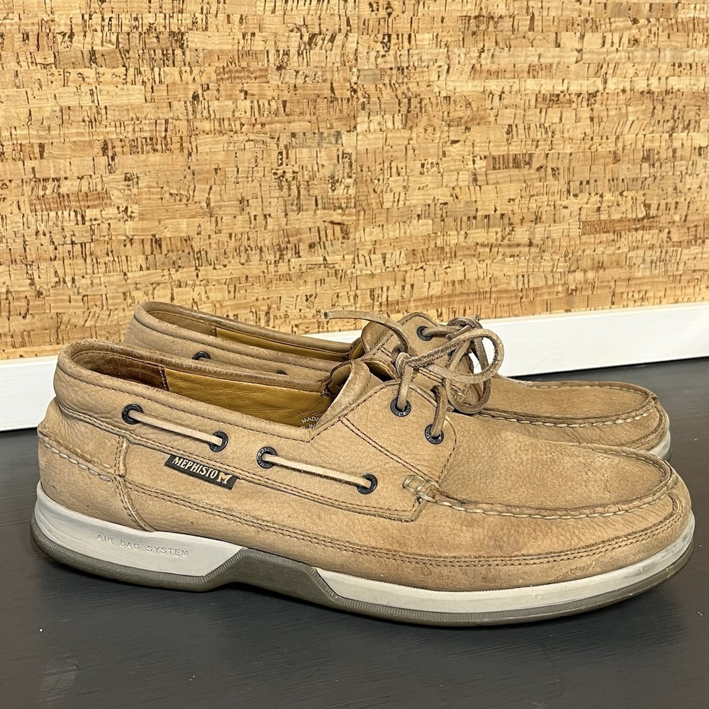 Mephisto Spinnaker Boat Shoe Mens Beige Leather Comfort Preppy Loafers US 13
